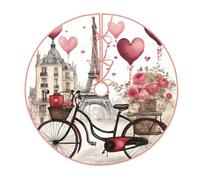 Love Paris Tower Coffee Wine Perfume Bicycle Heart print Christmas tree skirt, fit for Christmas, parties, holidays, and New Year decorations