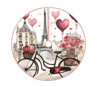 Love Paris Tower Coffee Wine Perfume Bicycle Heart print Christmas tree skirt, fit for Christmas, parties, holidays, and New Year decorations