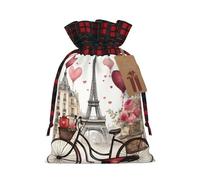 Love Paris Tower Coffee Wine Perfume Bicycle Heart Print Christmas Wrapping Bags Gift Bags With Drawstring, Xmas Party Presents And Favors