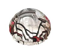 Love Paris Tower Coffee Wine Perfume Bicycle Heart Print Double Layer Shower Cap Reusable Lightweight And Soft Bath Hair Cap For Women