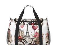 Love Paris Tower Coffee Wine Perfume Bicycle Heart Print Everyday Use Travel Duffle Bag Large Capacity Travel Bag Stylish Functional Bag, Black, One Size
