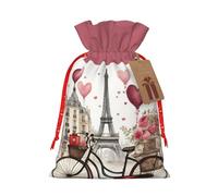 Love Paris Tower Coffee Wine Perfume Bicycle Heart Print Large Christmas Gift Bags,Reusable Holiday Bags For Gifts,Drawstrings Burlap Goody Gift Bags