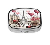 Love Paris Tower Coffee Wine Perfume Bicycle Heart Print Pill Box, 2 Large Compartmensts to Moistureproof Portable Pill Box Organiser for Travel