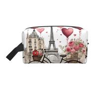 Love Paris Tower Coffee Wine Perfume Bicycle Heart Print Portable Travel Toiletry Storage Bag Large Capacity 600D Polyester Cosmetic Storage Bag