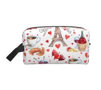 Love Paris Tower Coffee Wine Perfume Bicycle Heart Print Portable Travel Toiletry Storage Bag Large Capacity 600D Polyester Cosmetic Storage Bag