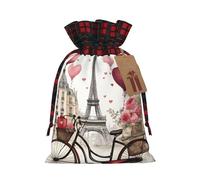 Love Paris Tower Coffee Wine Perfume Bicycle Heart Print Xmas Drawstring Gift Bag Festive Christmas Reusable Wrapping Bags Needs