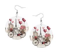 Love Paris Tower Coffee Wine Perfume Bicycle Heart Printed Round Earrings For Women, 1 Pair Lightweight Leather Pierced Earrings Set Trendy Jewelry Gifts For Women Girls