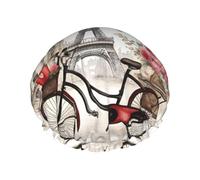 Love Paris Tower Coffee Wine Perfume Bicycle Heart Reusable Shower Cap for Women, Double Waterproof Layers Bath Hat, Hair Treatment Essentials