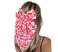 Love Pattern Hair Clip Heart-shaped Hairpin with Lip Print Bow Ribbon Accessory for Women Spring Back Head Accessories Ideal Weddings Special 1
