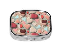 Love Pattern Square Pill Box Lightweight and Portable, with 2 Plastic Inserts, Suitable for Carrying in Pockets or Wallets.