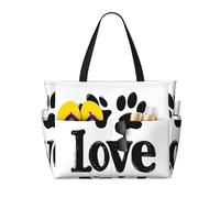 Love Paw Print Beach Bag for Women Cute Waterproof Beach Tote with Zip Lightweight Overnight Shoulder Shopping Swimming Bag Summer Holiday Gifts