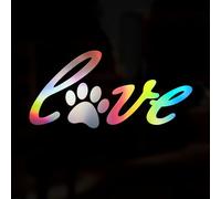 Love Paw Sticker Decal, Cat Dog Paw Car Sticker, Reflective Chrome Oil Slick Vinyl Decal for Window Bumper Camper Caravan, Cat Dog Pet Lover Sticker, Waterproof, 200mm
