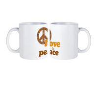 Love Peace Logo White Coffee Mugs Gloss Ceramic Cappuccino Cups with Handle