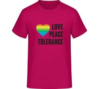 Love Peace Tolerance T-Shirt - Statement Shirt for Equality & Diversity, Sorbet, L