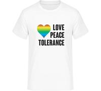 Love Peace Tolerance T-Shirt - Statement Shirt for Equality & Diversity, White, 5XL