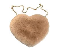 Love Peach Heart Women Chain Shoulder Bag Plush One Shoulder Wool Bag Plush Heart Shape Cushion Hot For Girls Backpack With Many Pockets, khaki, One Size