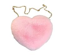 Love Peach Heart Women Chain Shoulder Bag Plush One Shoulder Wool Bag Plush Heart Shape Cushion Hot For Girls Backpack With Many Pockets, PK1., One Size