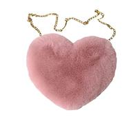 Love Peach Heart Women Chain Shoulder Bag Plush One Shoulder Wool Bag Plush Heart Shape Cushion Hot For Girls Backpack With Many Pockets, a, One Size
