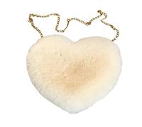 Love Peach Heart Women Chain Shoulder Bag Plush One Shoulder Wool Bag Plush Heart Shape Cushion Hot For Girls Backpack With Many Pockets, beige, One Size