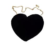 Love Peach Heart Women's Chain Shoulder Bag Plush One Shoulder Wool Bag Plush Heart Shape Cushion Hot for Girls Sports Leggings Women's Opaque with Pockets, black, One Size
