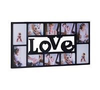 Relaxdays Picture Frame LOVE, Photo Frame for 10 Pictures, Plastic, HxWxD: 36.5 x 72 x 2 cm, Black