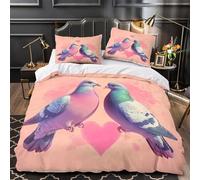 Love pigeons 3D Printed 3 Piece Comforter Cover Romantic bird art Quilt Cover Set Soft Microfiber Non-Allergenic Hidden Zipper for Kids Teens Boys Girls Single（140x200cm）