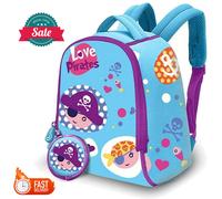 Love Pirates Blue Kindergarten Backpack Bag Coin Purse Kids Back To School Gift
