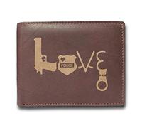 Love Police Force Badge RFID Blocking Cowhide Leather Laser Engraved Slimfold Men Large Capacity Luxury Wallet Slim Brown Credit Card Holder Organizer 14 Pocket