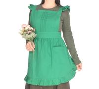 Love Potato Cotton Adjustable Kitchen Retro Apron Kitchen Cooking Maid Style Baking Apron with Pockets (Green, Small Size)