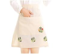 Love Potato Fashion Embroidered Beige Tea Apron, Housework Kitchen Half Waist Apron for Women with Pocket, 22.4 x 21.2 Inches