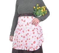 Love Potato Vintage Floral Half Apron with Pockets, Cotton Waist Apron for Women, 65 x 43 cm, Kitchen Cooking Baking (PinkStrawberry)