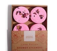 Love Potion Shower Steamers, Natural Aromatherapy Tablets with Essential Oils, Pink, 4 Pack, Handmade Bath Set for Relaxation and Mood Enhancement