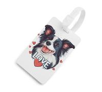 Love Puppy Border Collie Dog Luggage Tag for Suitcase Cute ID Tags Travel Baggage Identifier Labels White-Style