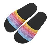 Love Rainbow Stripes Novelty Sunflowers Pattern Slide Sandals for Women Girls, Comfotable Open Toe Non Slip Single Band Slide Sandals