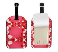 Love Red Hearts Print Leather Luggage Travel Bag Tags Neast Luggage Tag Holder Name Id Labels Set for Men Women, 1 Pack