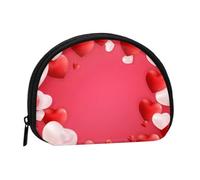 Love Red Hearts Print Portable Mini Storage Bag Shell Shaped Wallet Small Coin Wallet Shell Storage Bag