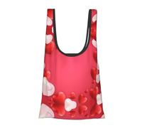 Love Red Hearts Print Reusable, Foldable,Washable Grocery Bags Foldable in A Pouch Eco Tote Shopping Bag,Daily Shopping Loading