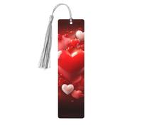Love Red Hearts Wood Bookmark for Men Women Reading Wooden Bookmarks Unique Handmade Book Marks with Tassel Pendant Craft Bookmark for Book Lovers Birthday Teachers Gift