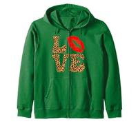 Love Red Lipstick Lips Leopard Happy Valentines Women Zip Hoodie