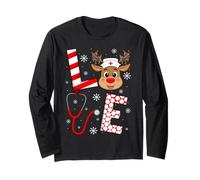 Love Reindeer Nurse Christmas Crew Funny Stethoscope Nursing Long Sleeve T-Shirt