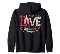 Love Respiratory Therapist Leopard Print Lungs and Syringe Zip Hoodie