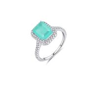 Love Rings for Women, Bohemian Rings Blue Rectangle with Created Tourmaline 9K White Gold Size T 1/2