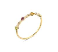 Love Rings for Women, Gold Wedding Band for Women Thin White Topaz with Multicolor Gemstone 18.1K Yellow Gold Size N 1/2