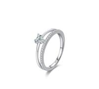 Love Rings for Women Sterling Silver Wedding Band S925 1.6mm Cubic-Zirconia Double-Layer Lines with Love Zircon Size P 1/2 Gifts for Ladies Fashion