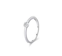 Love Rings for Women, White Gold Ring Bands for Women Stackable Simple Solitaire 0.1ct Round Diamond Platinum Size T 1/2