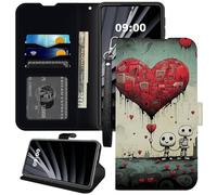 Love Robots Wallet Case for Google Pixel 8A, PU Leather with TPU Cover Flip Magnetic Buckle Kickstand Cover with Credit Card Slot Wrist Strap