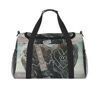 Love Rock Print Travel Tote Bag 50 x 33 x 26 Folding with Should Strap & Dual Handles for Weekend Trips, Gym, Business Travel & Airport Carry-On