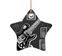 (Love Rock) Printed Christmas Tree Ceramic Ornaments Pendants 1 PCS Xmas Ornaments for Novel Star Shape