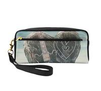 Love Rock Printed Leather Makeup Bags with Wrist Strap Portable Travel Toiletry Bag Cosmetic Organizer Bag for Women