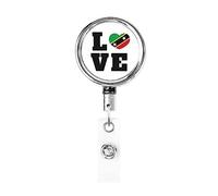 Love Saint Kitts and Nevis Flag Heart Heavy Duty Metal Badge Holder Reel, Retractable Badge Holder with Belt Clip for Key Name Card Holder Employee Teacher